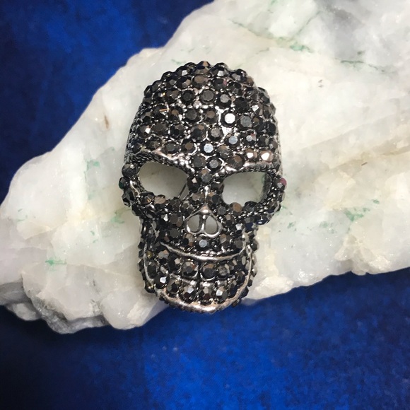 Jewelry - Chrome silver rhinestone skull brooch